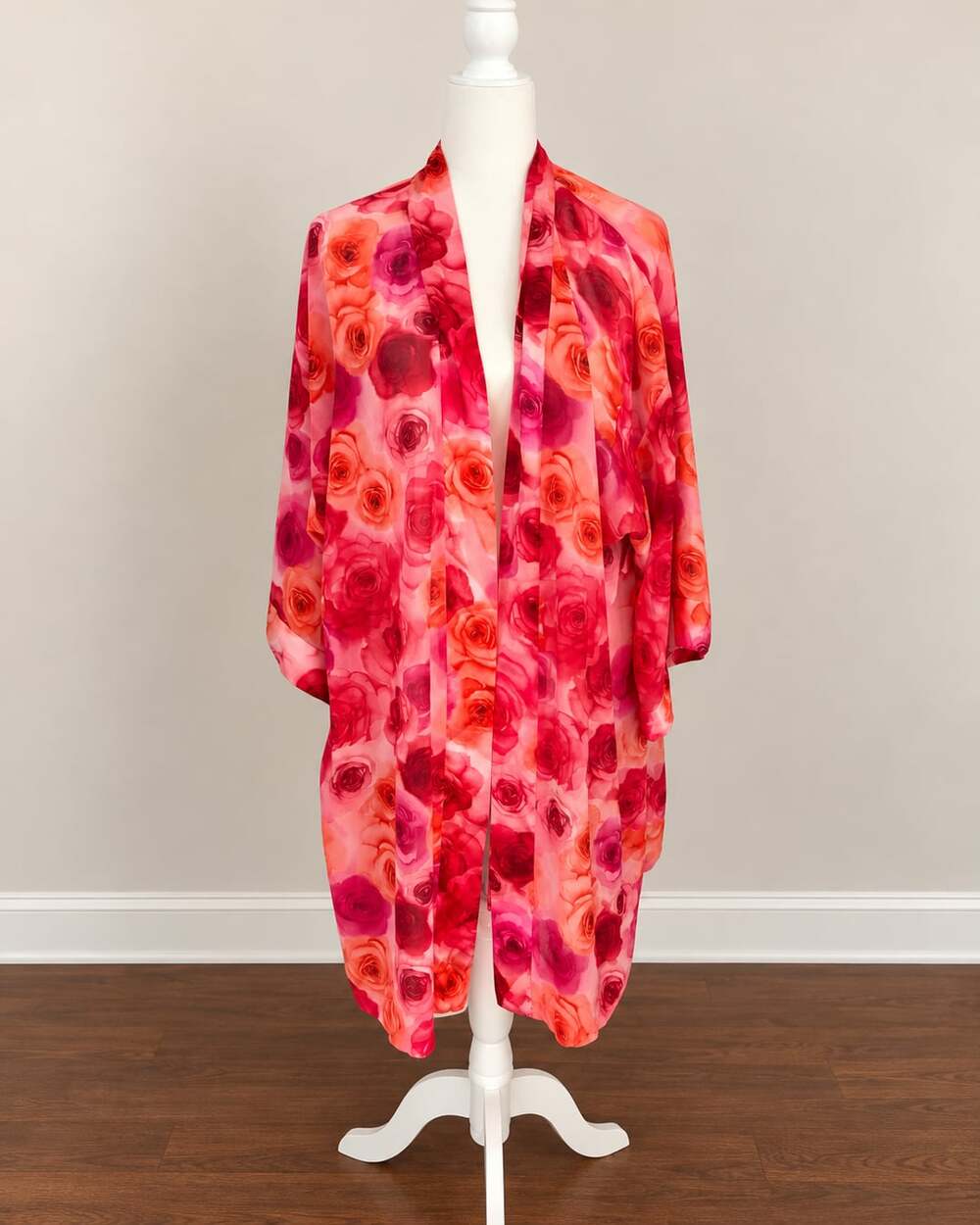 Sophia by Delicates Pink Rose Floral Kimono Robe